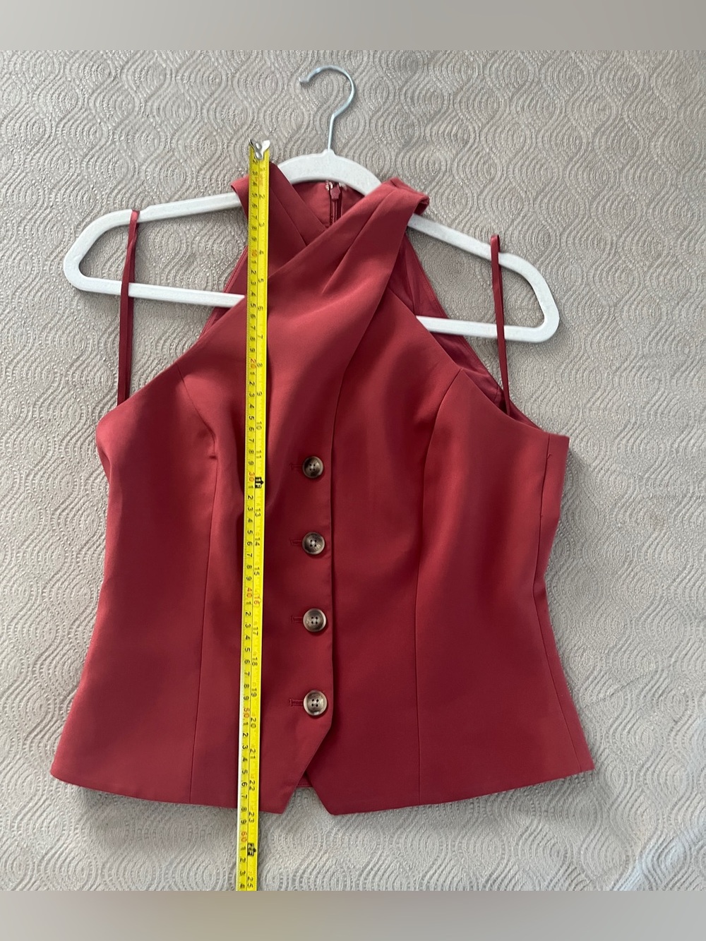 White House Black Market Sleeveless Crisscross Button Front vest in rust size 6 - Picture 9 of 13